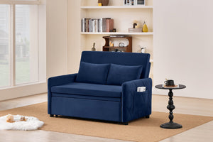 English Elm 51.2" Diamond Quilted Velvet Sleeper Loveseat with 5 Recline Positions for Apartments Blue W1193P503667
