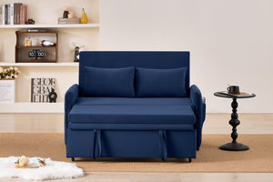English Elm 51.2" Diamond Quilted Velvet Sleeper Loveseat with 5 Recline Positions for Apartments Blue W1193P503667