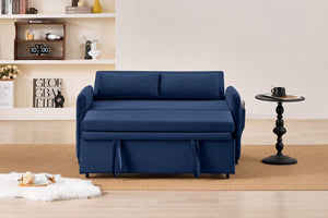 English Elm 51.2" Diamond Quilted Velvet Sleeper Loveseat with 5 Recline Positions for Apartments Blue W1193P503667