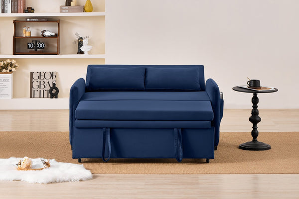 English Elm 51.2" Diamond Quilted Velvet Sleeper Loveseat with 5 Recline Positions for Apartments Blue W1193P503667