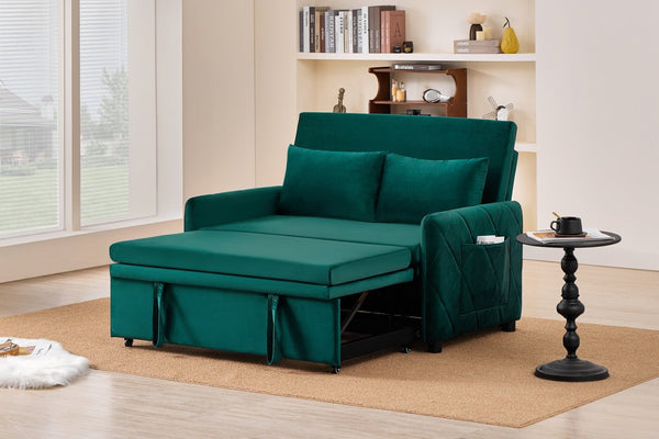 English Elm 51.2" Diamond Quilted Velvet Sleeper Loveseat with 5 Recline Positions for Apartments W1193P503670