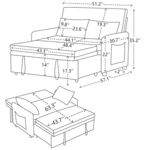 English Elm 51.2" Diamond Quilted Velvet Sleeper Loveseat with 5 Recline Positions for Apartments W1193P503670