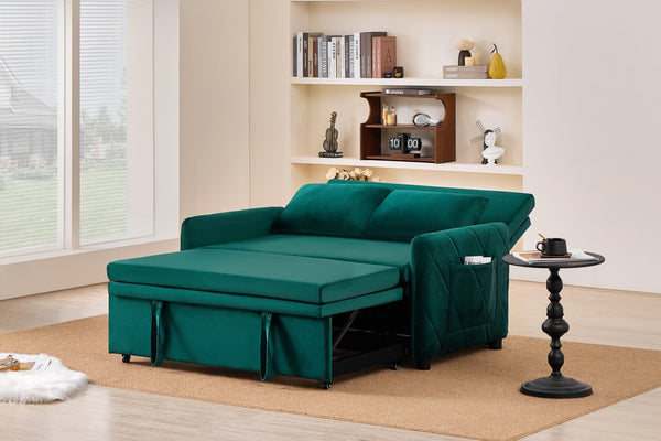 English Elm 51.2" Diamond Quilted Velvet Sleeper Loveseat with 5 Recline Positions for Apartments W1193P503670