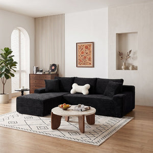 English Elm 94.06 Inch Corduroy Modular Sectional Sofa with Left Chaise and Armrest Storage Pockets W1193P539061