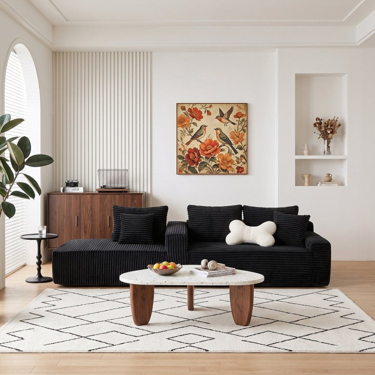 English Elm 94.06 Inch Corduroy Modular Sectional Sofa with Left Chaise and Armrest Storage Pockets W1193P539061