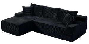English Elm 94.06 Inch Corduroy Modular Sectional Sofa with Left Chaise and Armrest Storage Pockets W1193P539061