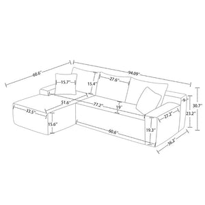 English Elm 94.06 Inch Corduroy Modular Sectional Sofa with Left Chaise and Armrest Storage Pockets W1193P539061