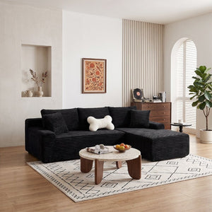 English Elm 94.06 Inch Modular Cloud Sectional with Corduroy Fabric Deep Seat and Armrest Pockets W1193P539072