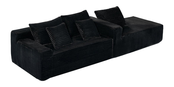 English Elm 94.06 Inch Modular Cloud Sectional with Corduroy Fabric Deep Seat and Armrest Pockets W1193P539072