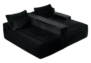 English Elm 94.06 Inch Modular Cloud Sectional with Corduroy Fabric Deep Seat and Armrest Pockets W1193P539072