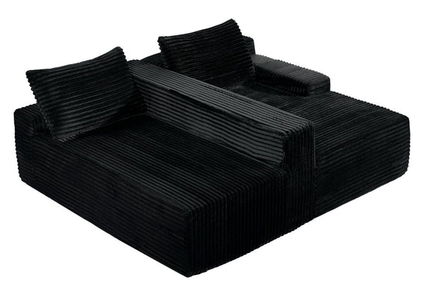 English Elm 94.06 Inch Modular Cloud Sectional with Corduroy Fabric Deep Seat and Armrest Pockets W1193P539072