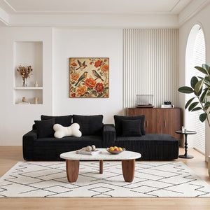 English Elm 94.06 Inch Modular Cloud Sectional with Corduroy Fabric Deep Seat and Armrest Pockets W1193P539072