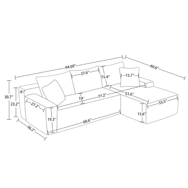 English Elm 94.06 Inch Modular Cloud Sectional with Corduroy Fabric Deep Seat and Armrest Pockets W1193P539072