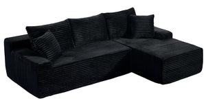 English Elm 94.06 Inch Modular Cloud Sectional with Corduroy Fabric Deep Seat and Armrest Pockets W1193P539072