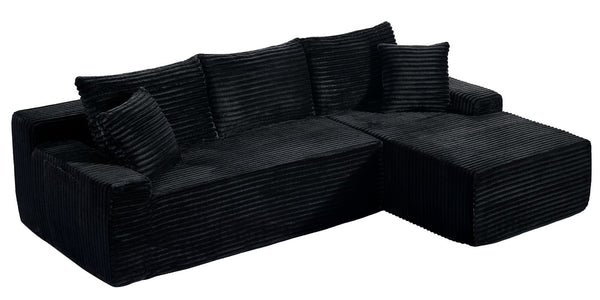 English Elm 94.06 Inch Modular Cloud Sectional with Corduroy Fabric Deep Seat and Armrest Pockets W1193P539072