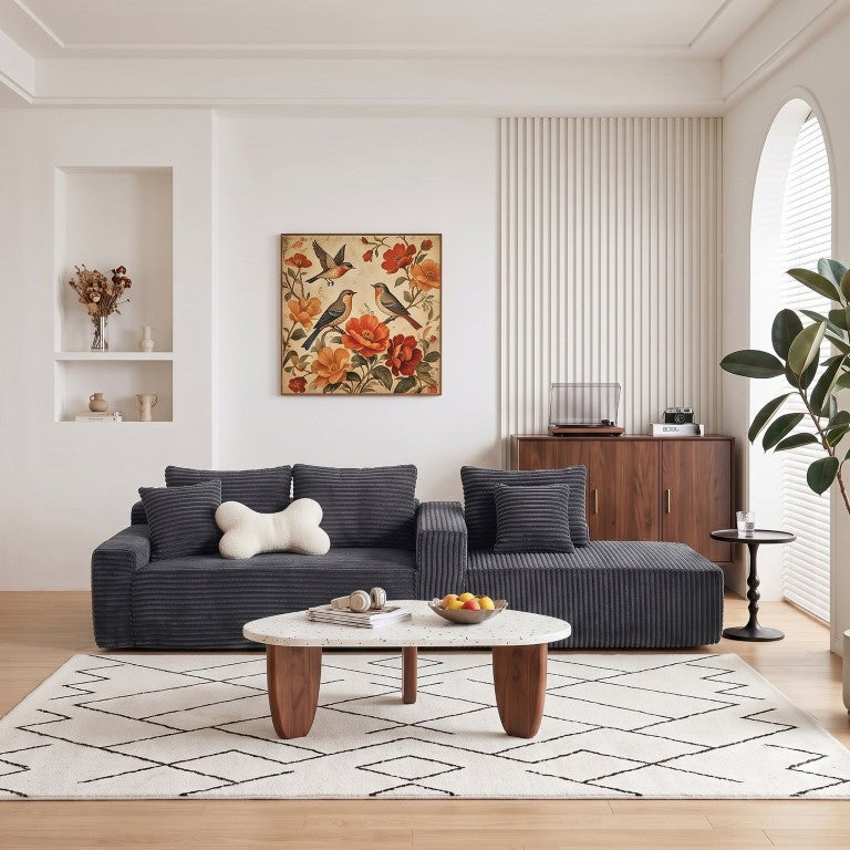 English Elm 94.06 Inch Modular Cloud Sectional Sofa in Deep Seat Corduroy for Modern Living Rooms Right Chaise W1193P539073