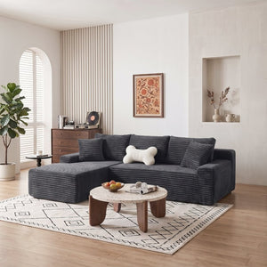 English Elm 94.06 Inch Modular Cloud Sectional Sofa in Deep Seat Corduroy for Modern Living Rooms Left Chaise W1193P539074