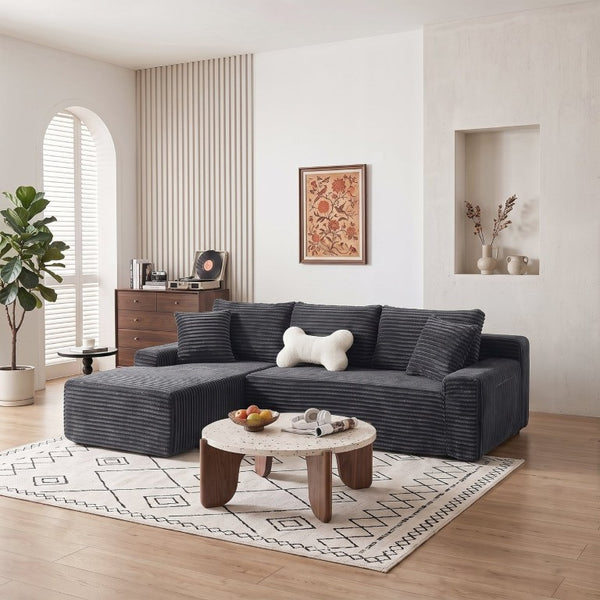 English Elm 94.06 Inch Modular Cloud Sectional Sofa in Deep Seat Corduroy for Modern Living Rooms Left Chaise W1193P539074
