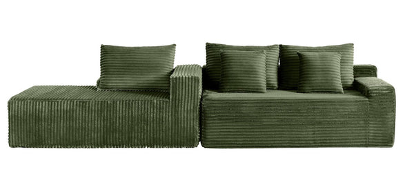 English Elm 94.06 Inch L Shaped Corduroy Cloud Sectional Sofa with Deep Seats and Arm Storage Green Left Chaise W1193P552803