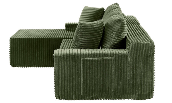 English Elm 94.06 Inch L Shaped Corduroy Cloud Sectional Sofa with Deep Seats and Arm Storage Green Left Chaise W1193P552803