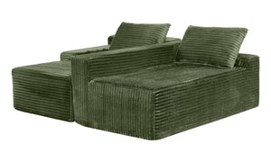 English Elm 94.06 Inch L Shaped Corduroy Cloud Sectional Sofa with Deep Seats and Arm Storage Green Left Chaise W1193P552803