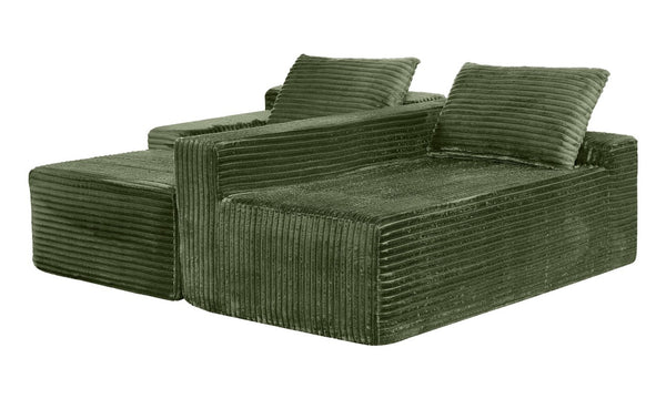 English Elm 94.06 Inch L Shaped Corduroy Cloud Sectional Sofa with Deep Seats and Arm Storage Green Left Chaise W1193P552803