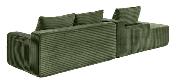 English Elm 94.06 Inch L Shaped Corduroy Cloud Sectional Sofa with Deep Seats and Arm Storage Green Left Chaise W1193P552803