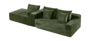 English Elm 94.06 Inch L Shaped Corduroy Cloud Sectional Sofa with Deep Seats and Arm Storage Green Left Chaise W1193P552803