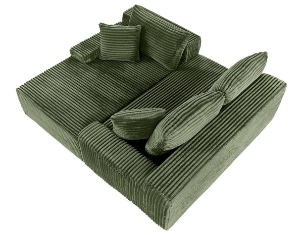 English Elm 94.06 Inch L Shaped Corduroy Cloud Sectional Sofa with Deep Seats and Arm Storage Green Left Chaise W1193P552803