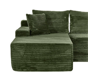 English Elm 94.06 Inch L Shaped Corduroy Cloud Sectional Sofa with Deep Seats and Arm Storage Green Left Chaise W1193P552803