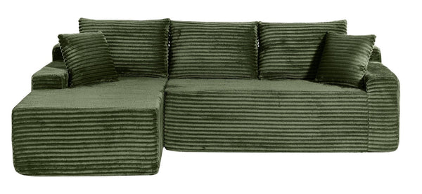 English Elm 94.06 Inch L Shaped Corduroy Cloud Sectional Sofa with Deep Seats and Arm Storage Green Left Chaise W1193P552803