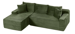 English Elm 94.06 Inch L Shaped Corduroy Cloud Sectional Sofa with Deep Seats and Arm Storage Green Left Chaise W1193P552803