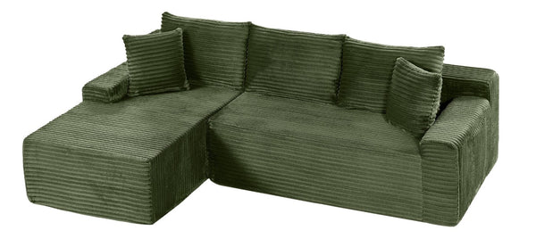 English Elm 94.06 Inch L Shaped Corduroy Cloud Sectional Sofa with Deep Seats and Arm Storage Green Left Chaise W1193P552803