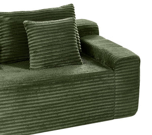 English Elm 94.06 Inch L Shaped Corduroy Cloud Sectional Sofa with Deep Seats and Arm Storage Green Left Chaise W1193P552803