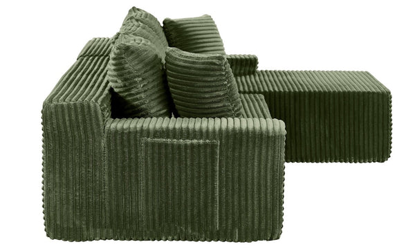 English Elm 94.06 Inch L Shaped Corduroy Cloud Sectional Sofa with Deep Seats and Arm Storage Green Right Chaise W1193P552805