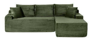English Elm 94.06 Inch L Shaped Corduroy Cloud Sectional Sofa with Deep Seats and Arm Storage Green Right Chaise W1193P552805