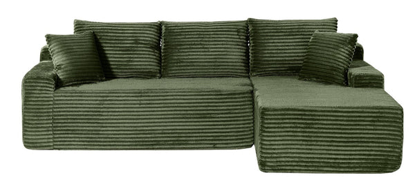 English Elm 94.06 Inch L Shaped Corduroy Cloud Sectional Sofa with Deep Seats and Arm Storage Green Right Chaise W1193P552805