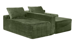 English Elm 94.06 Inch L Shaped Corduroy Cloud Sectional Sofa with Deep Seats and Arm Storage Green Right Chaise W1193P552805