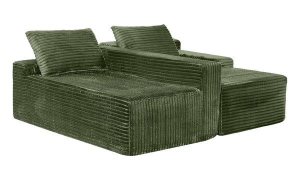English Elm 94.06 Inch L Shaped Corduroy Cloud Sectional Sofa with Deep Seats and Arm Storage Green Right Chaise W1193P552805