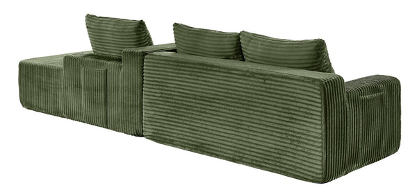 English Elm 94.06 Inch L Shaped Corduroy Cloud Sectional Sofa with Deep Seats and Arm Storage Green Right Chaise W1193P552805