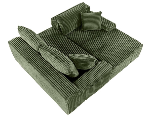 English Elm 94.06 Inch L Shaped Corduroy Cloud Sectional Sofa with Deep Seats and Arm Storage Green Right Chaise W1193P552805