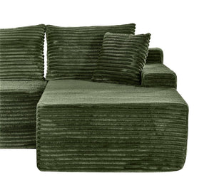 English Elm 94.06 Inch L Shaped Corduroy Cloud Sectional Sofa with Deep Seats and Arm Storage Green Right Chaise W1193P552805