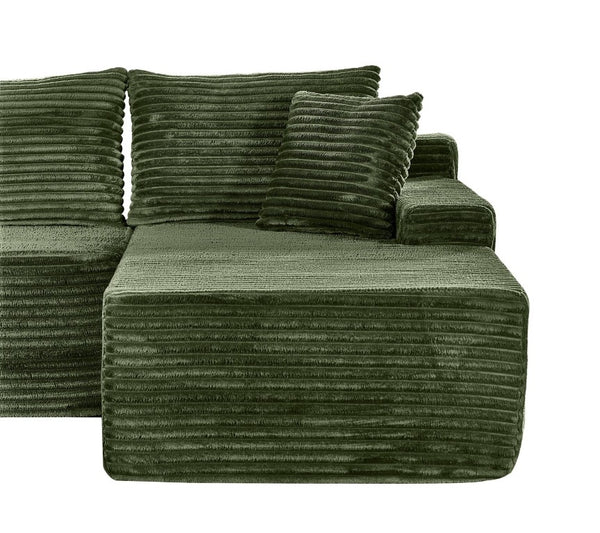 English Elm 94.06 Inch L Shaped Corduroy Cloud Sectional Sofa with Deep Seats and Arm Storage Green Right Chaise W1193P552805