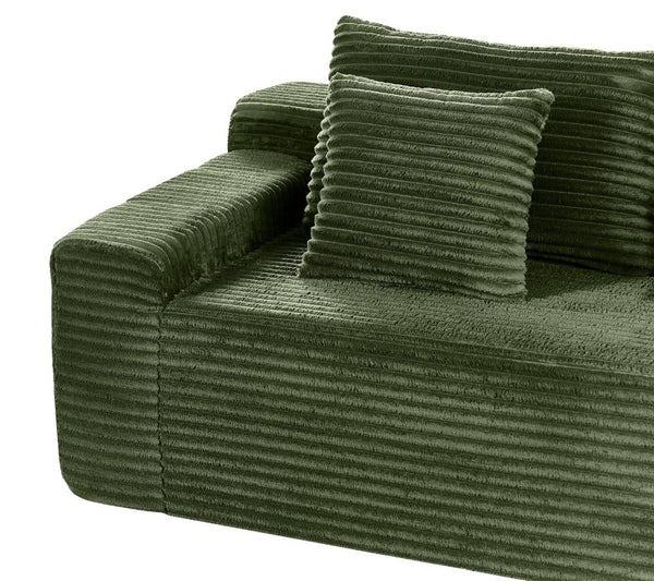 English Elm 94.06 Inch L Shaped Corduroy Cloud Sectional Sofa with Deep Seats and Arm Storage Green Right Chaise W1193P552805