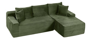 English Elm 94.06 Inch L Shaped Corduroy Cloud Sectional Sofa with Deep Seats and Arm Storage Green Right Chaise W1193P552805