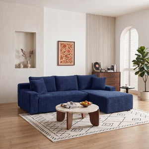 English Elm 94.06 Inch L Shaped Corduroy Cloud Sectional Sofa with Deep Seats and Arm Storage Blue Right Chaise W1193P552811