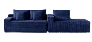 English Elm 94.06 Inch L Shaped Corduroy Cloud Sectional Sofa with Deep Seats and Arm Storage Blue Right Chaise W1193P552811