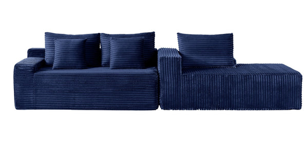 English Elm 94.06 Inch L Shaped Corduroy Cloud Sectional Sofa with Deep Seats and Arm Storage Blue Right Chaise W1193P552811
