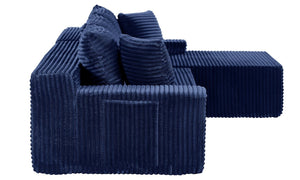 English Elm 94.06 Inch L Shaped Corduroy Cloud Sectional Sofa with Deep Seats and Arm Storage Blue Right Chaise W1193P552811