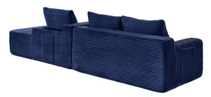 English Elm 94.06 Inch L Shaped Corduroy Cloud Sectional Sofa with Deep Seats and Arm Storage Blue Right Chaise W1193P552811